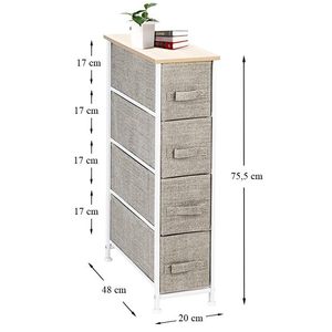 Commode à 4 tiroirs en tissu, 20x48x75,5 cm, cadre en métal, base en bois, organisateur mobile - Product Image 5