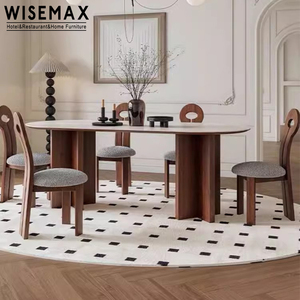 WISEMAX Japandi Furniture <strong>Mesa</strong> De Comedor Dining Room Furniture Solid Wood Travertine Slate Oval Dining <strong>Table</strong> for 8 Seats - Product Image 5