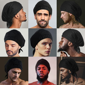 หมวกอาบน้ำผ้าซาตินสองชั้นของผู้ชายสีดำมีสไตล์หมวกอาบน้ำที่ทนทานและมีความยืดหยุ่นสูงสำหรับผมยาว - Product Image 6