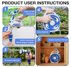 Avvolgitubo da Giardino Leggero e Retrattile con Ugello Spray, Supporto Portatile <span class=keywords><strong>per</strong></span> <span class=keywords><strong>Tubo</strong></span> Resistente <span class=keywords><strong>per</strong></span> Irrigazione Giardino e Lavaggio Auto - Product Image 6