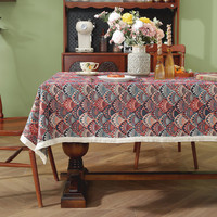 Nappe de style américain vintage en fibre synthétique jacquard teinte en fil, anti-poussière, personnalisable, fabriquée en Chine, motifs floraux, à pompons