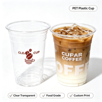 Gobelets jetables pour boissons froides, café glacé, etc., en PET transparent de 16 oz, diamètre 98 mm, avec couvercle plat, impression UV personnalisée du logo, prix usine.