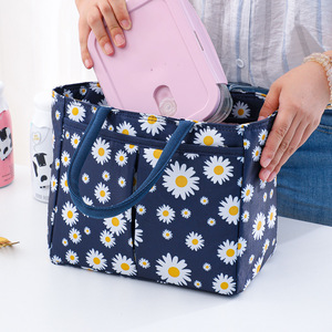Sac à déjeuner isotherme à motif Daisy, bleu marine et rose, fourre-tout de grande capacité pour pique-nique et usage quotidien - Product Image 4