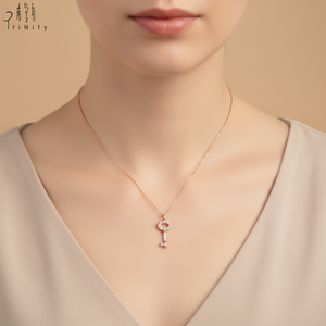 High Quality Trendy Style Key Shape Pendant 18K Solid Gold Real Natural Diamond Pendant Necklace Valentine's Day Gift For Girls - Product Image 6