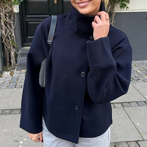Manteau à manches longues à simple boutonnage, nouvelle collection automne 2026, élégant, pour <span class=keywords><strong>femme</strong></span> de bureau, vêtement d'extérieur, col montant, veste courte pour <span class=keywords><strong>femme</strong></span> - Product Image 1