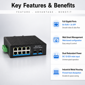 Tipo di gestione della rete di livello industriale Gigabit 2 ottica 8 fibra elettrica estendere Switch di rete Ethernet Switch - Product Image 3