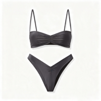 Ensemble de bikini froncé sur le devant, bretelles fines, coupe haute, style cheeky, deux pièces, extensible, respectueux de l'environnement, OEM, par le fabricant