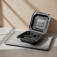 Boîte alimentaire jetable en MFPP noir et blanc, 8x8 pouces, 9x9 pouces, 1 et 3 compartiments, micro-ondable, type clamshell, pour plats à emporter