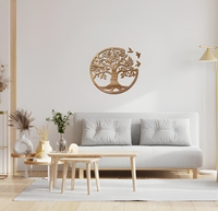 3 pièces d'ornements muraux écologiques en bois, motif arbre généalogique rond avec trois oiseaux, pour la décoration de chambre, salon, bureau et maison de campagne