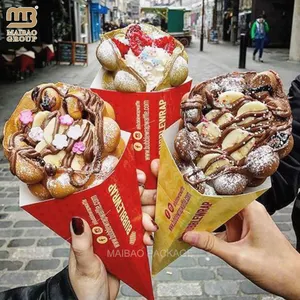 Özel logo tek kullanımlık dondurma tutucu paket patates kızartması kağıt koni crepes kabarcık waffle ambalaj churros tutucular çıkar