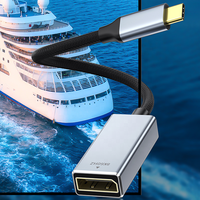 Kabel Adaptor 8K DP1.4 Type-C ke DP Berlapis Emas dengan Ujung Berlapis Emas untuk Proyektor dan Konversi 8K60hz 4K60Hz Aluminium Abu-abu
