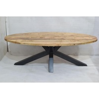 Table de salle à manger ovale en bois de manguier massif avec plateau rabattable et pieds pliants en fer industriel pour la maison, le bar, la maison urbaine, le restaurant, le café, la salle de conférence