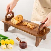 Présentoir surélevé en bois d'acacia avec poignée pour plateau de service, idéal pour la présentation de plats, desserts, table, décoration de fête à domicile