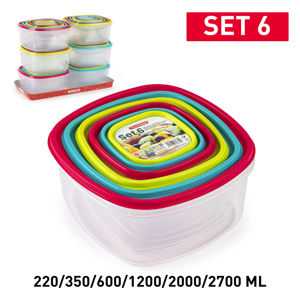 Set di Contenitori Quadrati per Alimenti Plasticforte, 6 Pezzi da 220-2700 ml, Durevoli e Riutilizzabili per la Conservazione Domestica - Product Image 1