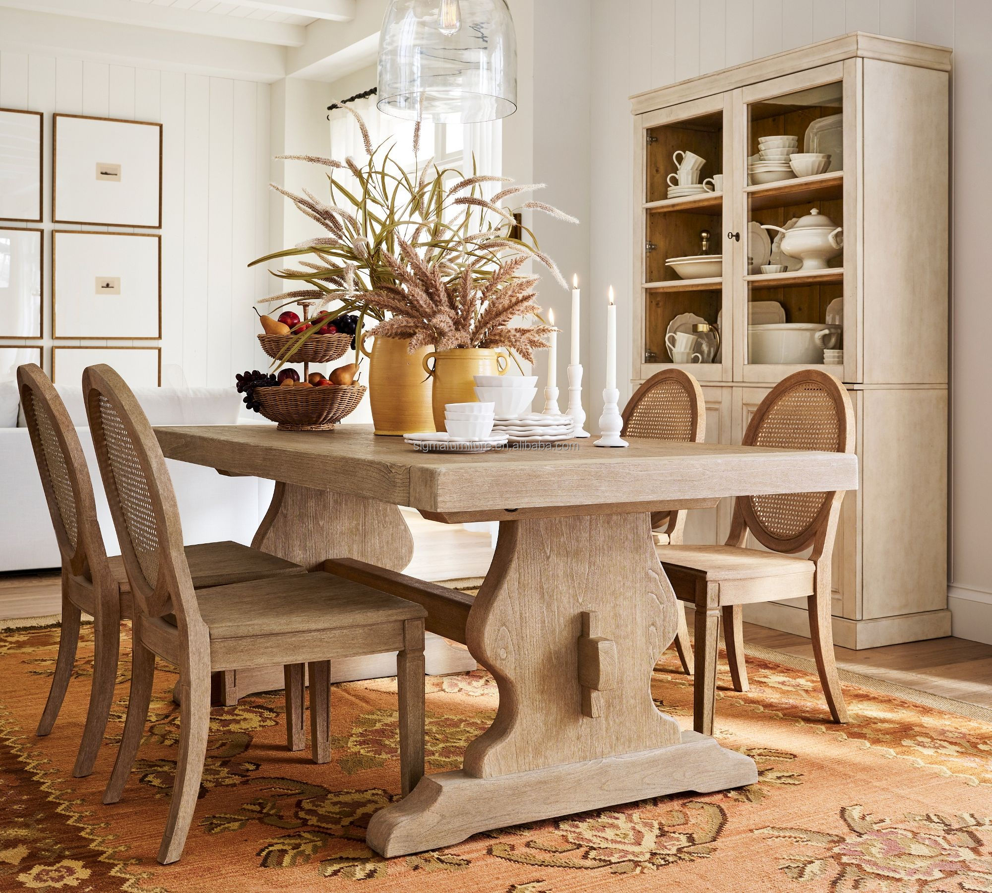 luxury Villa style dining table solid wooden casual home use table rectangle wood table set
