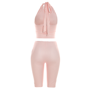 Viviblook Y26ST116 Women Summer <b>Set</b> Striped Print Halter Tank Top Tight Fitting Shorts Two Piece <b>Set</b> for Ladies - Product Image 6