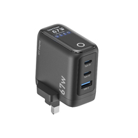 Bloc chargeur rapide USB C GaN 2C1A 67W 3 ports avec écran TFT intelligent et commande tactile pour Phone 18, Mac Book, Powerbank et autres