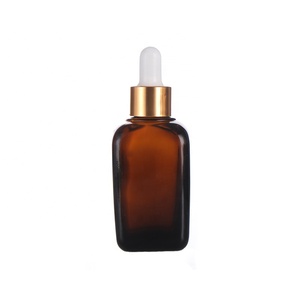 2022 New Multiple Caps Available <b>Empty</b> 50ml Square Amber Glass Pump Sprayer Perfume <b>Spray</b> <b>Bottle</b> with Screen Printing Gold Top - Product Image 5
