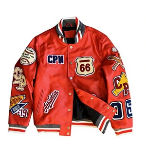 <b>Men's</b> Vintage Varsity <b>Jacket</b> Chenille Embroidery PU Leather <b>Flight</b> <b>Jacket</b> Stand Collar Regular Fit Winter Outerwear - Product Image 1