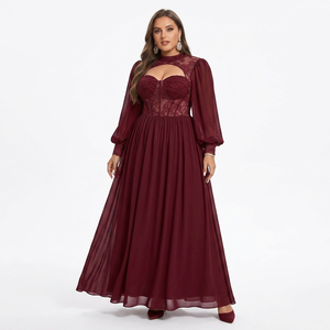 <span class=keywords><strong>Abito</strong></span> da sera formale taglie forti per invitata <span class=keywords><strong>a</strong></span> matrimonio, <span class=keywords><strong>con</strong></span> scollo alto, cut-out, corpetto in pizzo <span class=keywords><strong>a</strong></span> corsetto <span class=keywords><strong>con</strong></span> scollo <span class=keywords><strong>a</strong></span> cuore, <span class=keywords><strong>maniche</strong></span> lunghe <span class=keywords><strong>a</strong></span> <span class=keywords><strong>palloncino</strong></span> in chiffon - Product Image 2