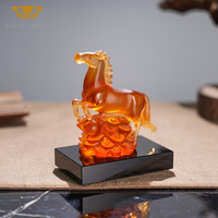 Ambre Cristal Cheval Figurine Richesse et Fortune Feng Shui Bonne Chance Décoration de Bureau Cadeau d'Affaires Cadeau du Nouvel An Chinois