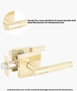 Interior Brass Bedroom Handles Lock Tubular Bathroom Privacy Keyless Gold Square Leverset Alloy Door Handle Lock