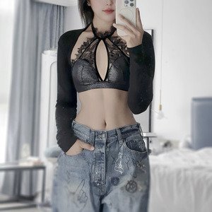 Wholesale Eyelash Floral Lace Two Piece Lingerie <b>Set</b> <b>Sexy</b> Halter Neck Bra and Panty <b>Set</b> for Women - Product Image 2