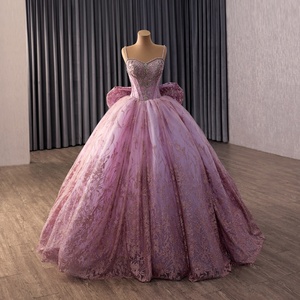 261002 Robe de bal moderne à bretelles spaghetti avec nœud, ornée de perles et de cristaux, en dentelle, taille naturelle, pour jeunes filles de 16 ans, longueur ras du sol, avec perles - Product Image 2
