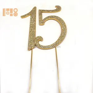 Bling rhinestone cake topper-Gold Quinceanera 15 Number Cake Topper - Rhinestone 15th Birthday Decoration