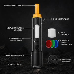 WOSEN 15W White Laser Dual <b>Light</b> Source LED Torch Zoom 1500m Lighting Smart Digital Hanging Outdoor Camping LED Flashlight - Product Image 5