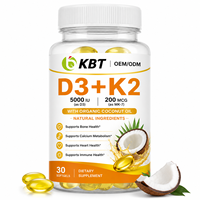 OEM ODM Vitamina D3 5000 UI y Vitamina K2 200 mcg con aceite de coco orgánico, vitamina D3 K2 en cápsulas blandas, etiqueta privada HALAL