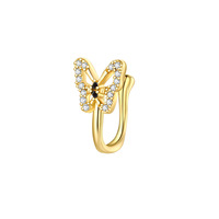 Anting Hidung Bentuk U Zirkon Bintang Hati Kupu-kupu Lapis Emas 18K Tembaga Mikro Insert 10mm Cincin Hidung Trendy Jepit Perhiasan Fashion