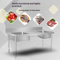 Table de travail commerciale en acier inoxydable 304 pour la transformation du poisson, surface brossée et polie, épaissie, capacité de charge 300 kg/m