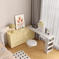 Table de maquillage simple en bois blanc French Cream Corner, style moderne minimaliste, avec tiroirs et fonction rétractable