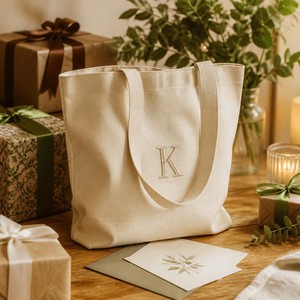 Sac fourre-tout en toile personnalisé avec initiales brodées, cadeau monogramme personnalisé, 15x16 pouces, ouverture supérieure, OEM - Product Image 6