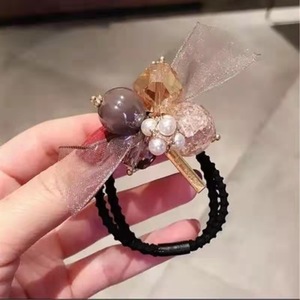 2022 bán buôn Hàn Quốc tóc quan hệ siêu Bling pha lê hạt Phụ kiện tóc của phụ nữ Kim Cương Ngọc trai kim loại vòng hạt đàn hồi cao - Product Image 5