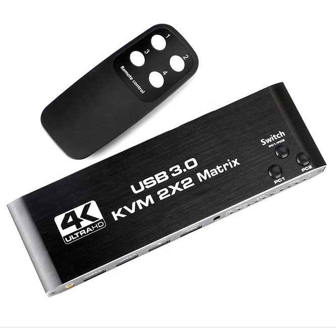 Komputer Host display ekspansi layar ganda USB3.0 4K60HZ HD KVM switch 2 in 2 keluar HDMI Matrix 2x2