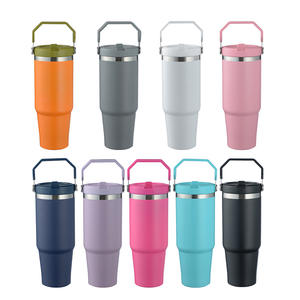 Vaso térmico de acero inoxidable rosa de 30 oz con asa y tapa para viaje - Product Image 3
