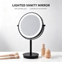 Miroir de courtoisie rond en gros avec éclairage LED, luminosité réglable, rechargeable, logo et emballage personnalisés disponibles