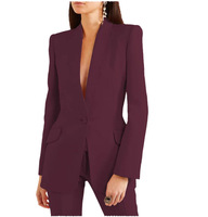 Ensemble Tailleur-Pantalon d'Affaires Femme 2025, Couleur Unie, un Bouton, Manches Longues