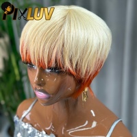 Wig Rambut Manusia Model Pixie Cut # Penjual Wig Rambut Manusia Pendek Lurus Berwarna 613/350, Wig Pixie Cut, Wig Bob Rambut India Mentah