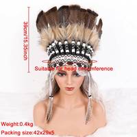 Tocado de Plumas Indio Unisex Cosido a Mano, para Carnaval, Halloween, Baile, Cosplay, Diadema Suave Marrón, Accesorios