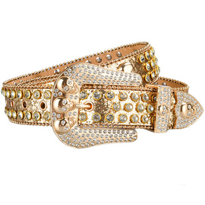 Cinturón de mezclilla occidental para hombres y mujeres de moda con remaches de cintura de diamantes de imitación ostentosos de cristal de alta calidad con hebilla de aleación - Product Image 2