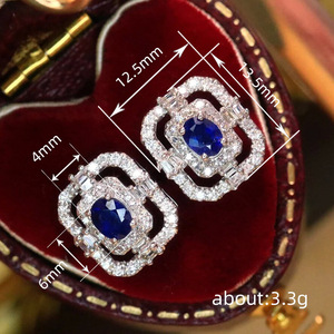 Orecchini E2961 in Oro Bianco con Diamanti e Zaffiro Blu, Taglio Ovale, Diamanti Naturali Certificati GIA, Stile Classico da Donna per Matrimonio - Product Image 6