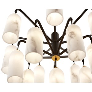 Lustre moderne rond en métal noir avec abat-jour en verre marbré, éclairage LED E27 pour salon, luminaire de plafond - Product Image 4