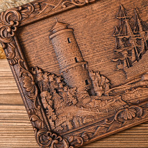Placa de Pared de Madera con Relieve de Faro Costero y Velero, Panel de Paisaje Náutico, Decoración Vintage para el Hogar con Marco de Madera - Product Image 6