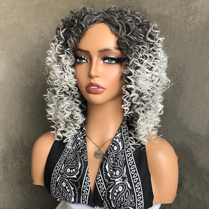 Perruque synthétique <span class=keywords><strong>courte</strong></span> LIWANGLONG HAIR pour <span class=keywords><strong>femme</strong></span>, noire et blanche, avec raie latérale, boucles afro crépues, résistante à la chaleur, sans dentelle, densité 150% - Product Image 2