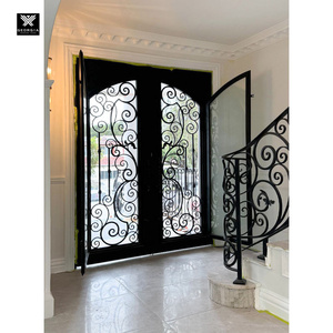 Portes doubles en fer forgé Ormate pour maisons, <span class=keywords><strong>porte</strong></span> d'entrée pivotante avec fenêtre en verre ouvrable, <span class=keywords><strong>porte</strong></span> extérieure pour la maison - Product Image 1