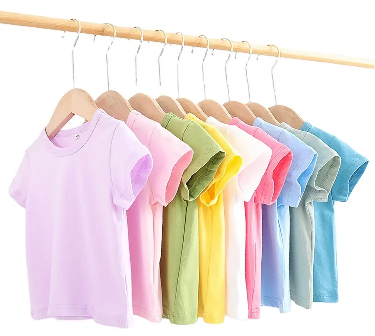 Magliette della tasca del bambino del cotone 100% pianura su ordinazione all'ingrosso nuove magliette comode del bambino di estate magliette Unisex dei bambini