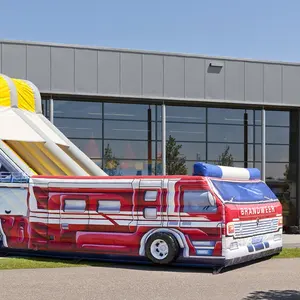 Glissière gonflable à thème camion de pompier, jeu de diapositives sèches gonflables pour enfants et adultes